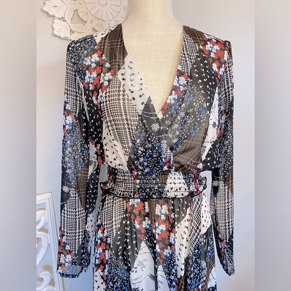 Tommy Hilfiger multicolor asymmetric dress long sleeve size M Smock Chiffon Midi - Picture 6 of 15